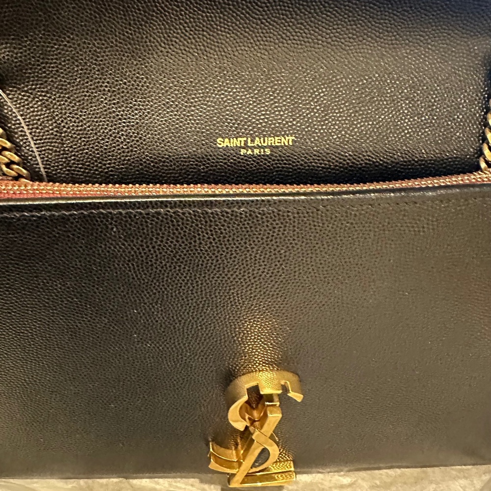 New Saint Laurent Cassandra YSL Wallet on Chain Grained Black Leather Crossbody - Picture 9 of 10